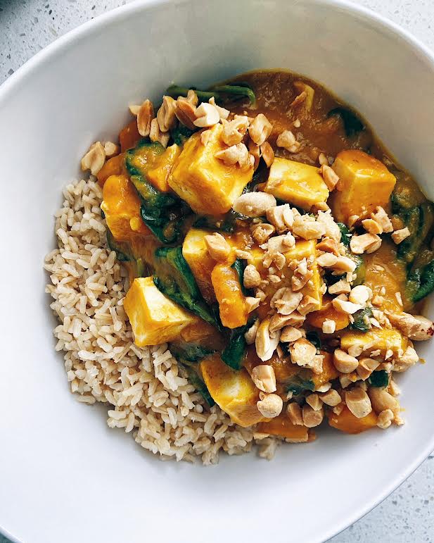 Tofu Green Curry with Sweet Potato and Spinach | Chef Jen