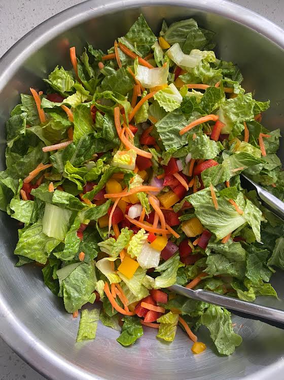 Rainbow Veggie Salad with Roasted Chickpeas and Beet Vinaigrette • Chef Jen